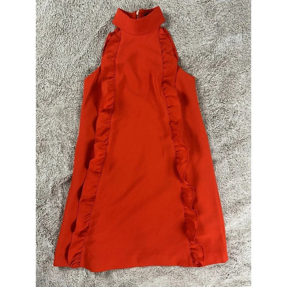 Ted Baker Size 0 Torriya Halter Ruffle Orange Sleeveless Tunic Dress - Picture 6 of 15